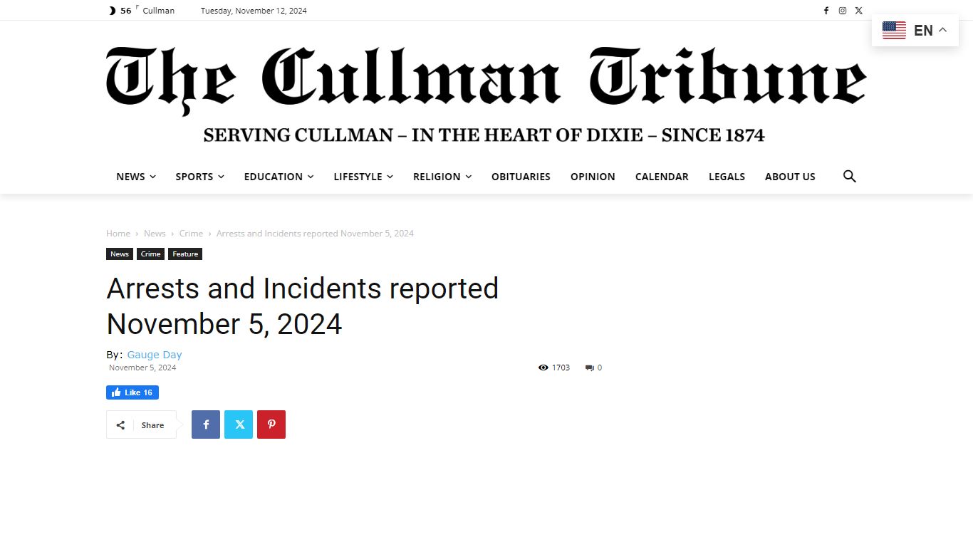 Arrests and Incidents reported November 5, 2024 - The Cullman Tribune